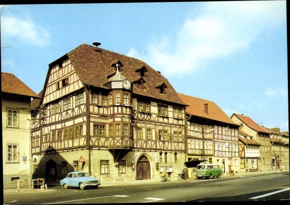 Postcard Wasungen in the Thuringian Forest, town hall