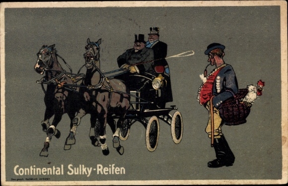 Artist Postcard carriage, Continental Sulky tires, advertising