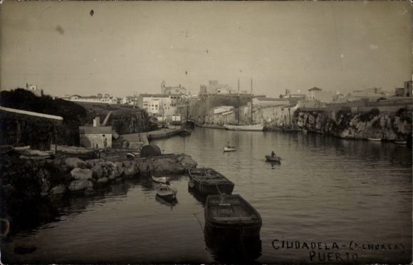 Foto Ak Ciudadela Menorca Balearische Inseln, Hafenpartie