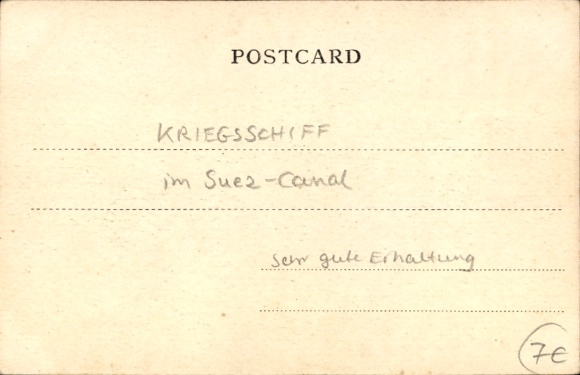 Postcard Suez Egypt, ship in the Suez Canal