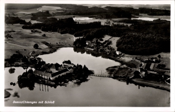 Postcard Seeon Seebruck am Chiemsee Upper Bavaria, castle, aerial photograph