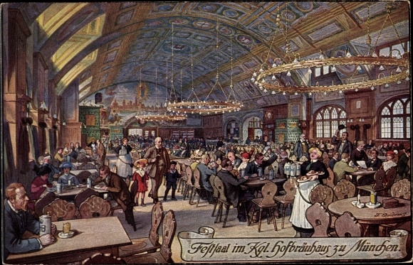KP artysty Quidenus, F., Monachium, Bawaria, sala balowa w królewskim Hofbräuhaus