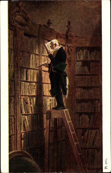 Artist Postcard Spitzweg, Carl, bookworm