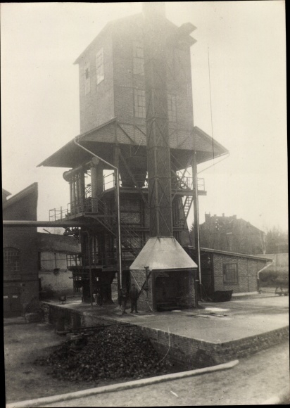 Photo Iława Deutsch Eylau West Prussia, gas works under construction, construction site, Didier company, 1926