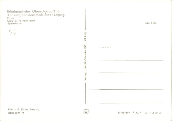 Postcard Oberschönau Steinbach Hallenberg in the Thuringian Forest, convalescent home consumer cooperative Leipzig
