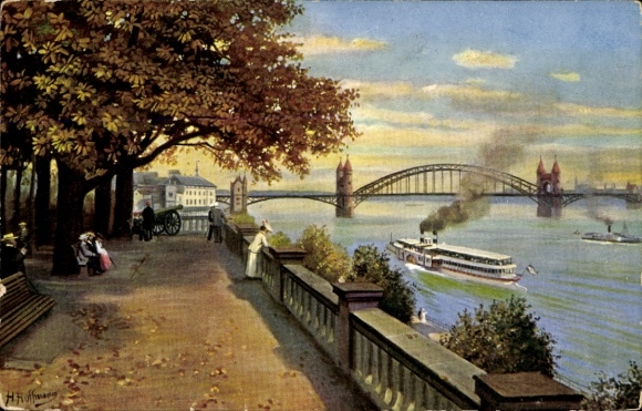 Artysta KP Hoffmann, H., Bonn am Rhein, widok ze starego mostu celnego, łódź