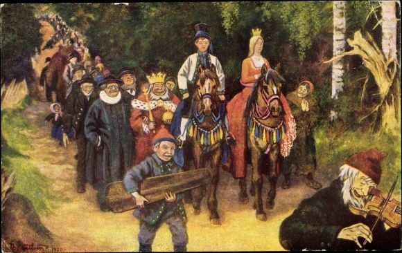Artist Postcard Kittelsen, Th., So Askeladden got the princess and half the kingdom