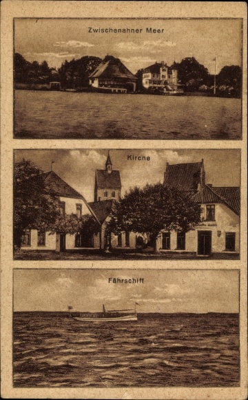 Postcard Bad Zwischenahn in Oldenburg, ferry, church, Zwischenahner Meer