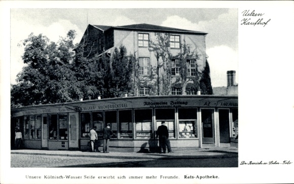 Postcard Uelzen in Lower Saxony, printing press, town pharmacy, cologne, advertising