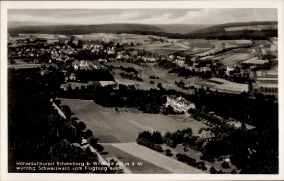 Postcard Schömberg in the Black Forest Württemberg, aerial photograph of landscape, Black Forest