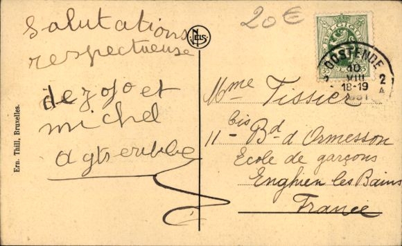 Postcard Oostende Ostend West Flanders, L'Estacade and the departure from la Malle, steamship