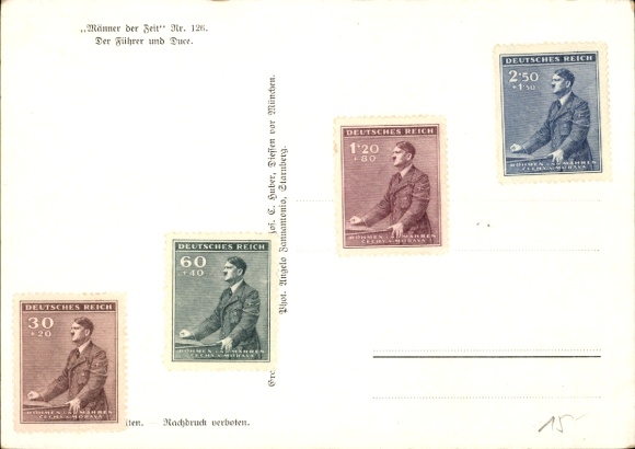 Postcard Führer and Reich Chancellor Adolf Hitler, Benito Mussolini, State Meeting, Men of the Time 126