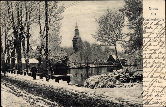 Postcard Bad Bodenteich in the Lüneburg Heath, street section, church