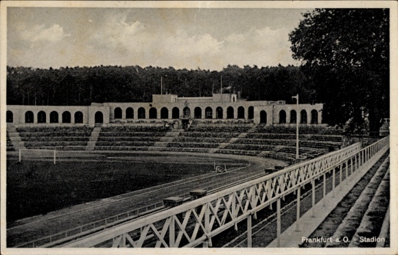 Postcard Frankfurt an der Oder, view into the stadium, spectator stands