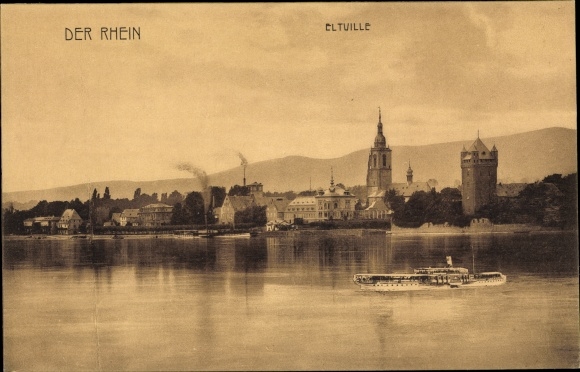 Ak Eltville am Rhein Hessen, Rheinpartie, Stadt, Dampfer, Burg Eltville