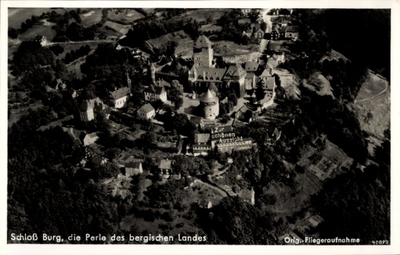 Postcard Burg an der Wupper Solingen, Castle Burg, aerial photograph