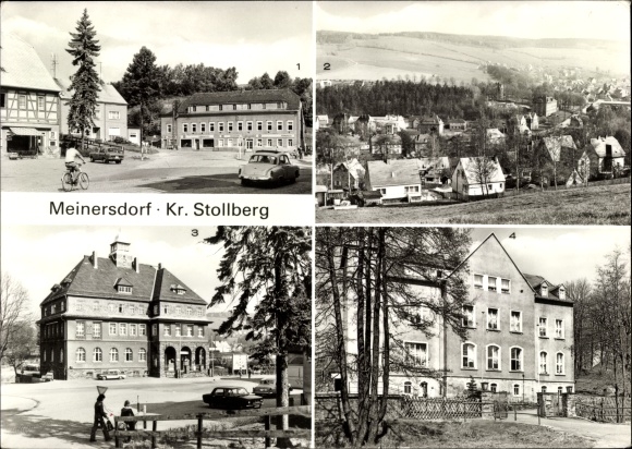 Postcard Meinersdorf Burkhardtsdorf in Saxony, Karl Marx Square, town hall, nursing home