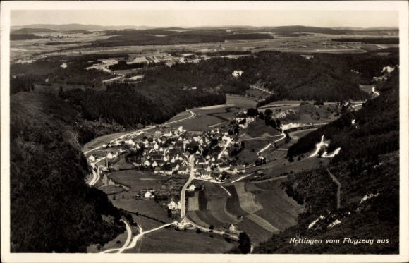 Postcard Hettingen in Hohenzollern, aerial photograph
