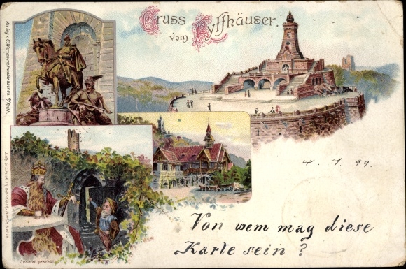 Chromo-Litho Steinthaleben Kyffhäuserland in Thuringia, Kaiser Wilhelm Monument, Barbarossa