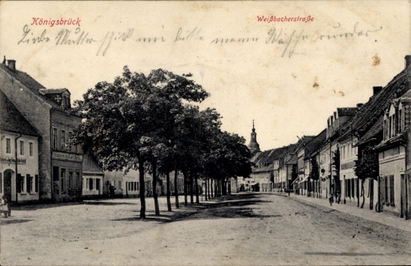 Postcard Königsbrück in Upper Lusatia, Weißbacherstraße, trees, houses, street