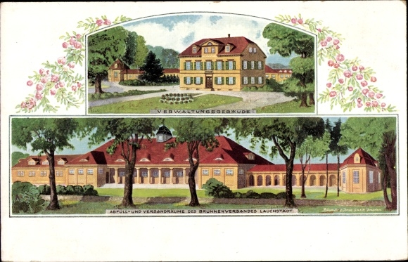Postcard Bad Lauchstädt Saalekreis, well shipping of the healing spring, administration building, bottling rooms