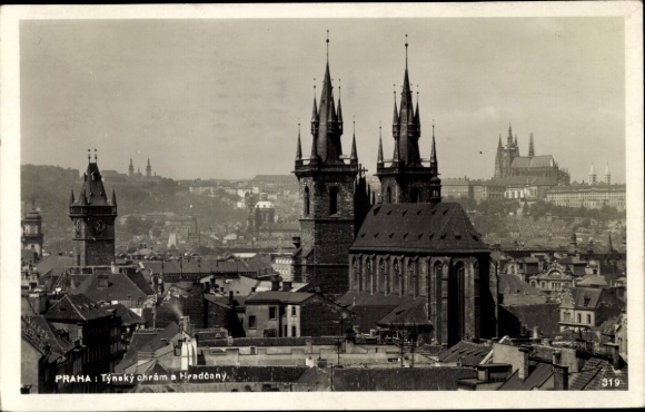Ak Hradčany Hradschin Praha Prag Tschechien, Týnský chrám, Hradčany, Stadtansicht, historische...