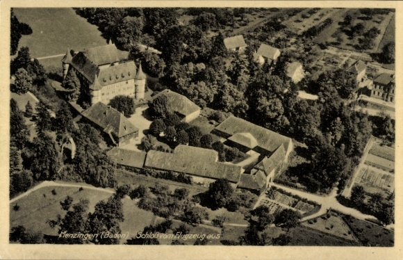 Postcard Menzingen Kraichtal in Baden, aerial view of Menzingen, buildings and landscape