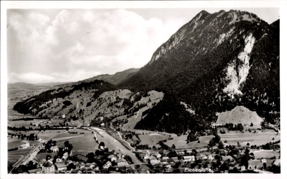 Postcard Eschenlohe in Upper Bavaria, aerial photograph