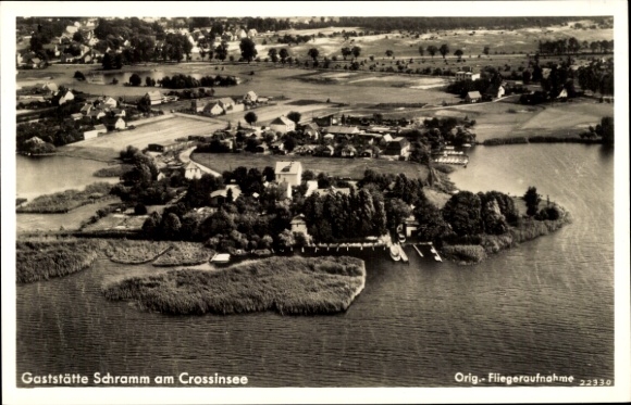 Postcard Wernsdorf Königs Wusterhausen, Crossinsee, Krossinsee, Gaststätte Schramm, aerial photograph