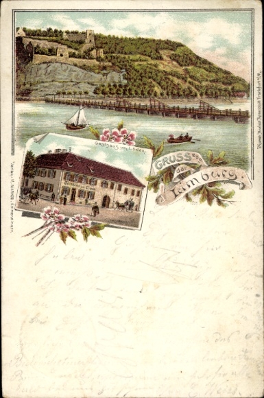 Chromo-Litho Sasbach am Kaiserstuhl, Limburg am Rhein ruins, Gasthaus zum Löwen