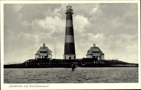 Ansichtkaart Westerhever Noord-Friesland, vuurtoren Westerheversand