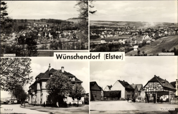 Ansichtkaarten Wunschdorf an der Elster, gedeeltelijk aanzicht, totaalaanzicht, treinstation, Wendenplatz