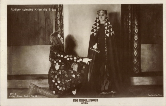 Ak Die Nibelungen, Filmszene, Rüdiger schwört Kriemhild Treue, Ross 677/3
