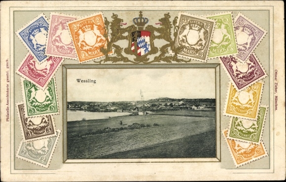 Embossed Coat of Arms Stamps Passepartout PC Wessling Wessling Oberbayern, Panorama