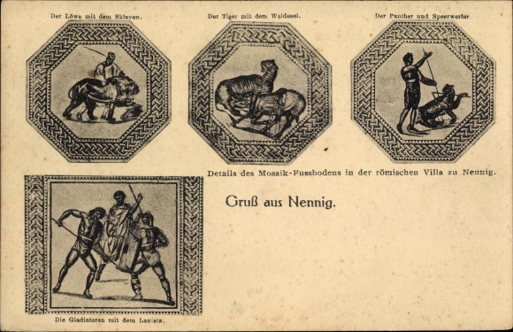 Postcard Nennig Perl on the Moselle, mosaic floor of the Roman villa, details