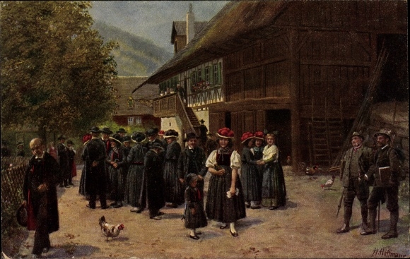 Künstler Ak Hoffmann, H., Nach der Kirche, Trachten im Schwarzwald