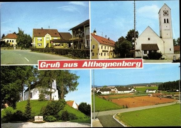 Ak Althegnenberg in Opper-Beieren, stadsgezichten, kerk, sportveld, straatgedeelte