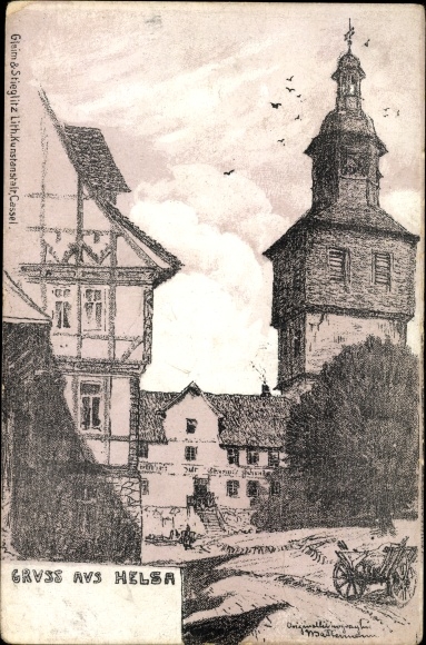 Artist PC Helsa Hessen, place in town, inn, church tower