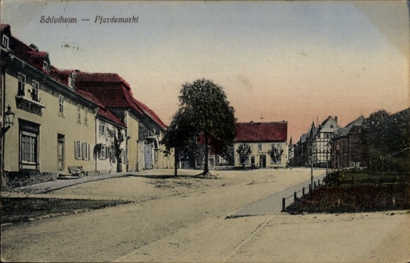 Postcard Schlotheim in Thuringia, horse market
