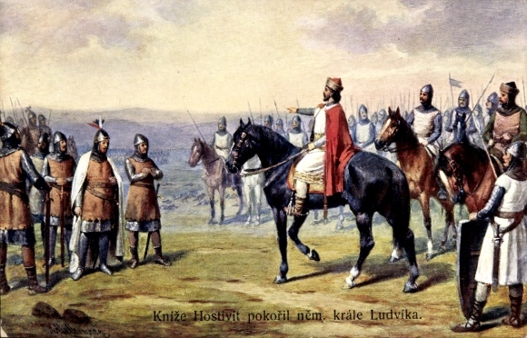 Artist Postcard Kniže Hostivit pokořil něm, krále Ludvika.