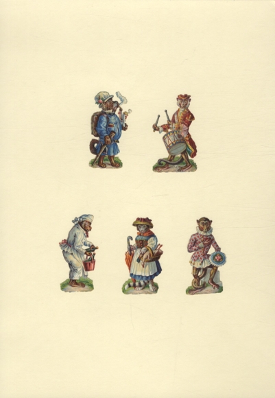 5 wafers cat, dog, monkey in human clothing, each approx. 6 x 3 cm