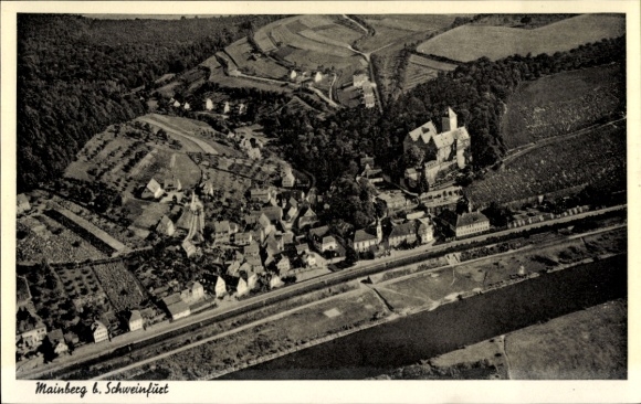 Postcard Mainberg Schonungen in Lower Franconia, aerial photograph