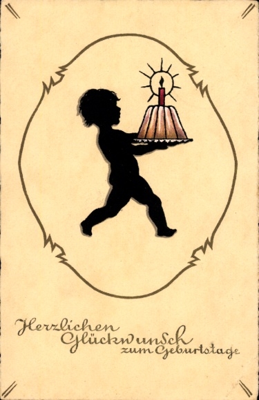 Artist Postcard Happy Birthday, child with cake