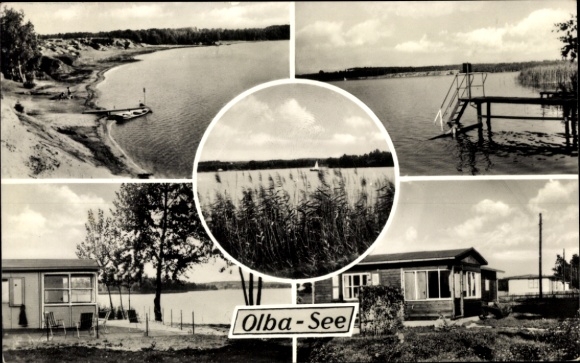 Ak Malschwitz in Oberlausitz, Olbasee, badplaats, bungalows