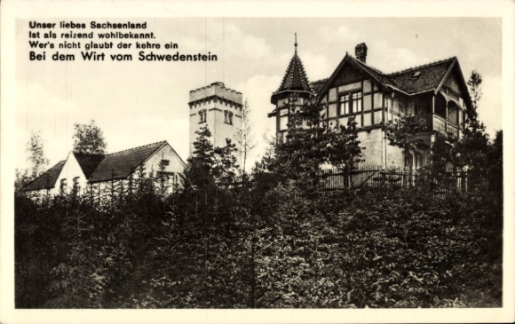 Ak Schwedenstein in de buurt van Pulsnitz, Berggasthaus Schwedenstein, charmant, Saksen