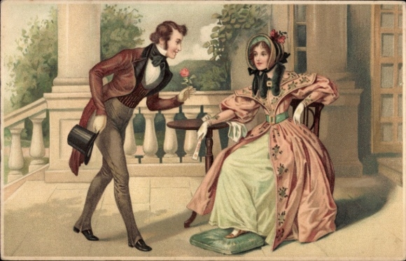 Litho Paar in historischen Kostümen, Meissner & Buch Serie Als der Großvater die Großmutter nahm