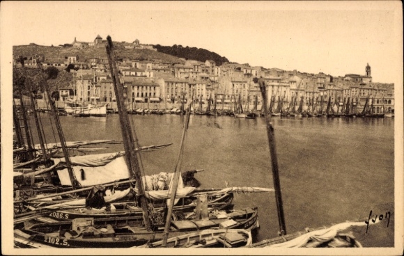 KP Sète Cette Hérault, widok na port, łodzie, Vieux Port, Mont St-Clair