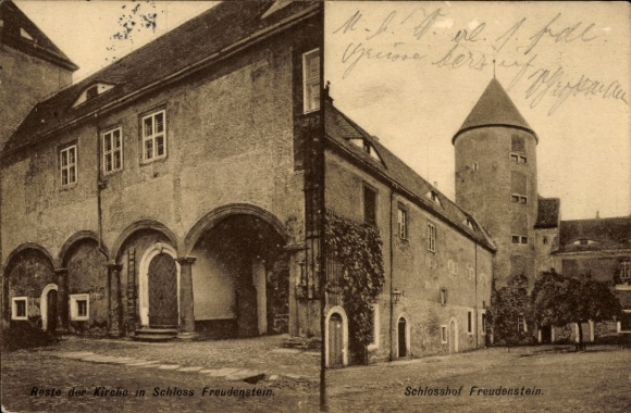 Ak Freiberg in Sachsen, Schloss Freudenstein, Kirche, Schlosshof