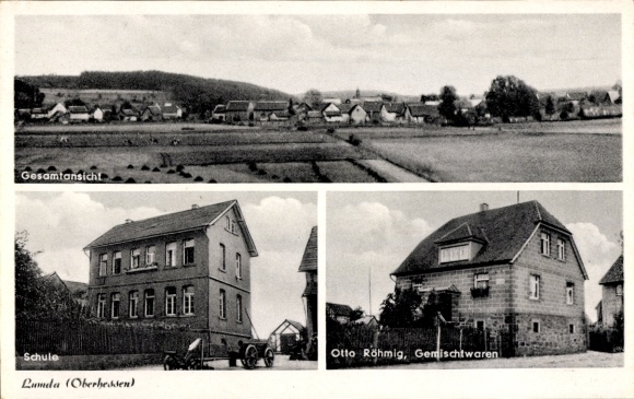 Postcard Lumda Grünberg in Hessen, general goods, school, panorama