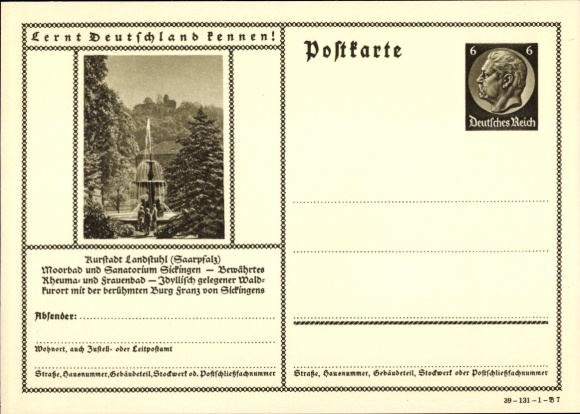 Ganzsachen Ak Landstuhl in der Pfalz, Moorbad und Sanatorium Sickingen, Burg Franz